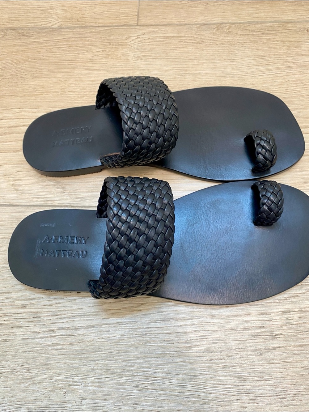 A. Emery x Matthau Carmen Flat Woven Toe Ring Sandals black 9 US 40 EU - Picture 7 of 13